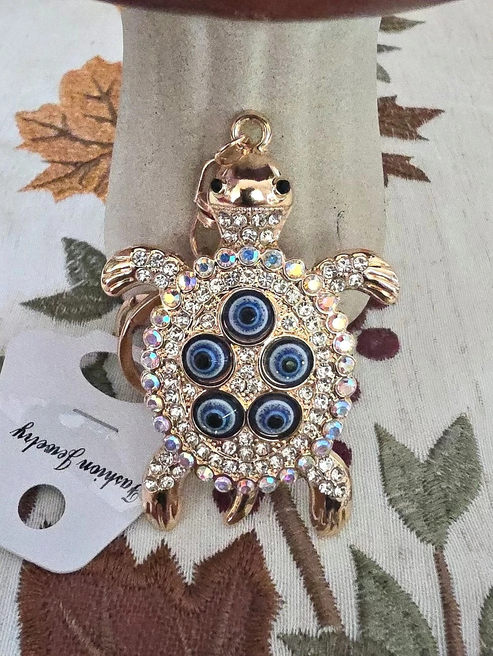 Turtle Rhinestone Bag Charm/ Keychain in Gold & Blue NWT
